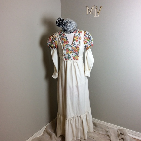 Vintage Dresses & Skirts - VTG 70s FEED SACK & GUAZE PATCHWORK MAXI DRESS-XS